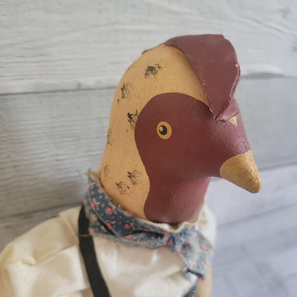 Vintage Chestnut Creek Folk Art Chicken Doll In Overalls & Bowtie Signed - Picture 3 of 9
